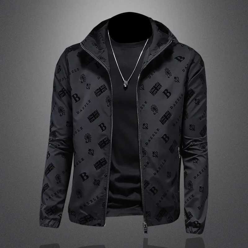 Men's Autumn Trendy Jacket Hooded Casual Outerwear Dark Floral Patterned Slim Fit Korean Style Youth Fashion Top Men's Wear C260917