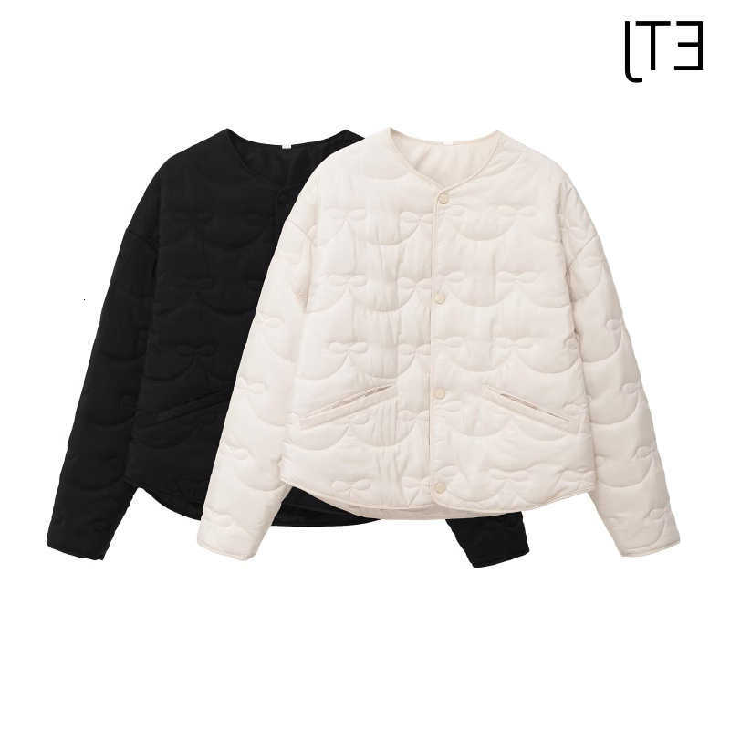 women's ETJ new 2025 winter wear gentle lovely bow-pattern quilted light round neck jacket casual coat H260917