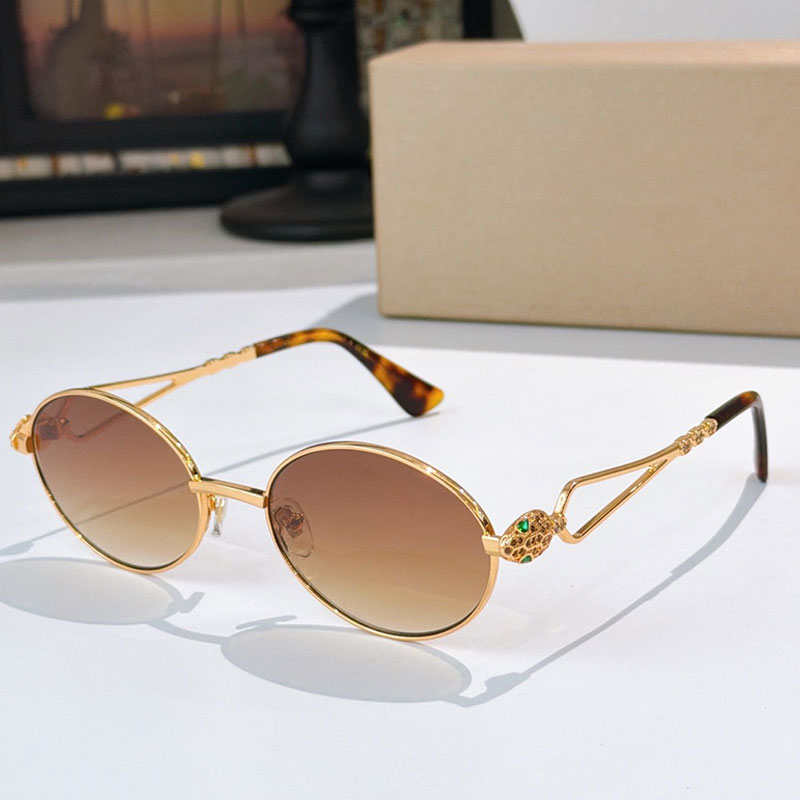 Luxury Oval Sunglasses Brown Gradient Lenses Snake Shaped Diamond Leg Design Gold Metal Frame Date Shopping Women Glasses With Packaging Box BV1799L