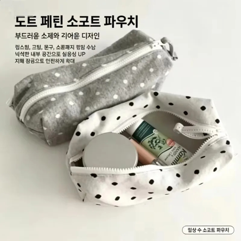 Polka Dot Canvas Cosmetic PouchZipper Makeup Bag Portable Travel Toiletry Organizer Stationery Storage Pencil Case For Girls 260917