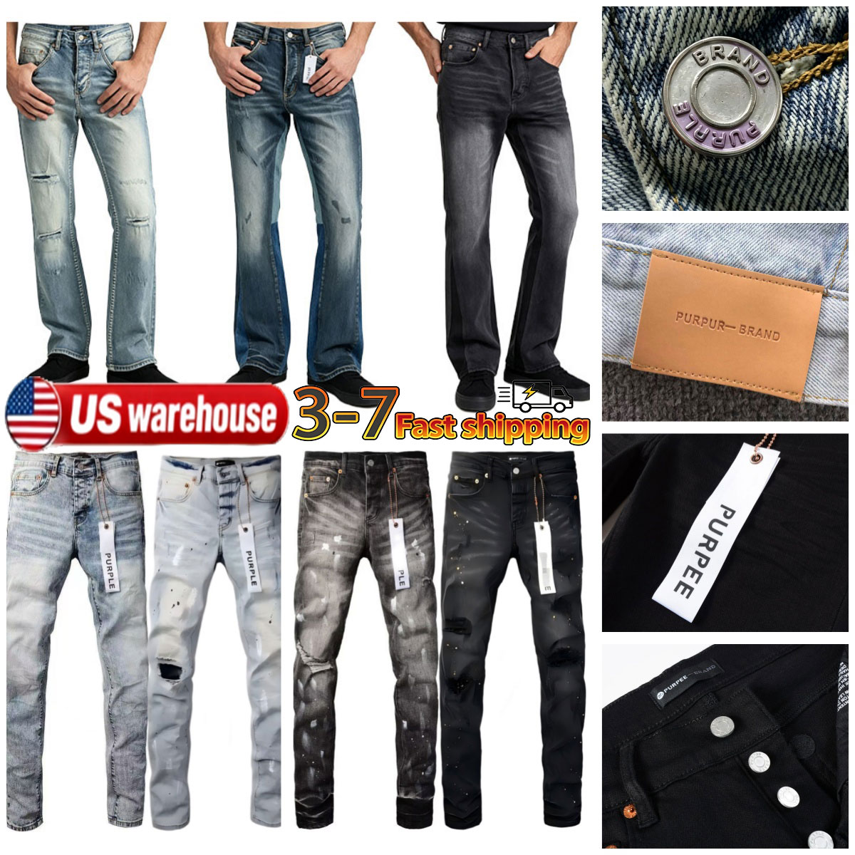 Purple jeans black purple jeans Designer jeans for men Flared Jeans Denim Pants High street distressed vintage distressed stretch denim skinny Versa