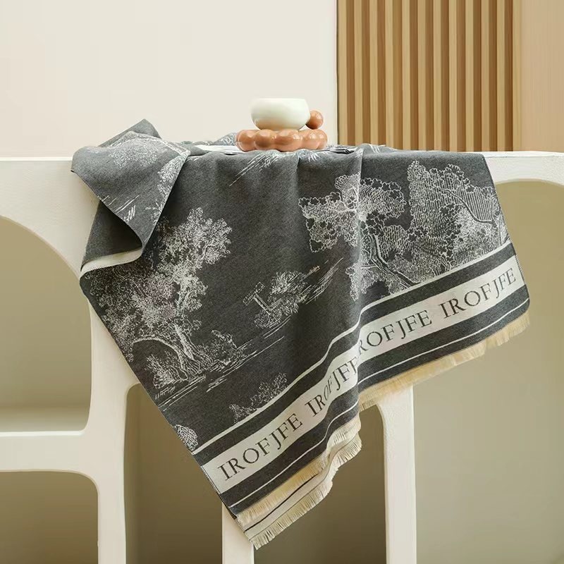 Landscape painting-inspired cashmere women trendy autumn winter neck warmer thickened warm scarf for office and air-conditioned rooms wholesale