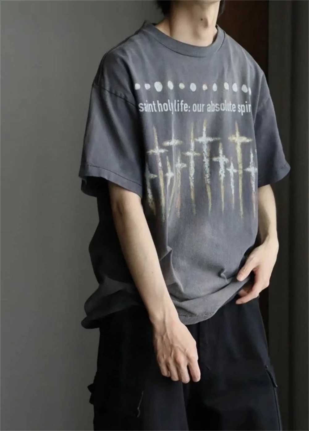 Summer 9-inch nail American Print Rock High Street Trendy Vintage Washed VTG Short Sleeved Street Casual Loose T-shirt Trendy X260916