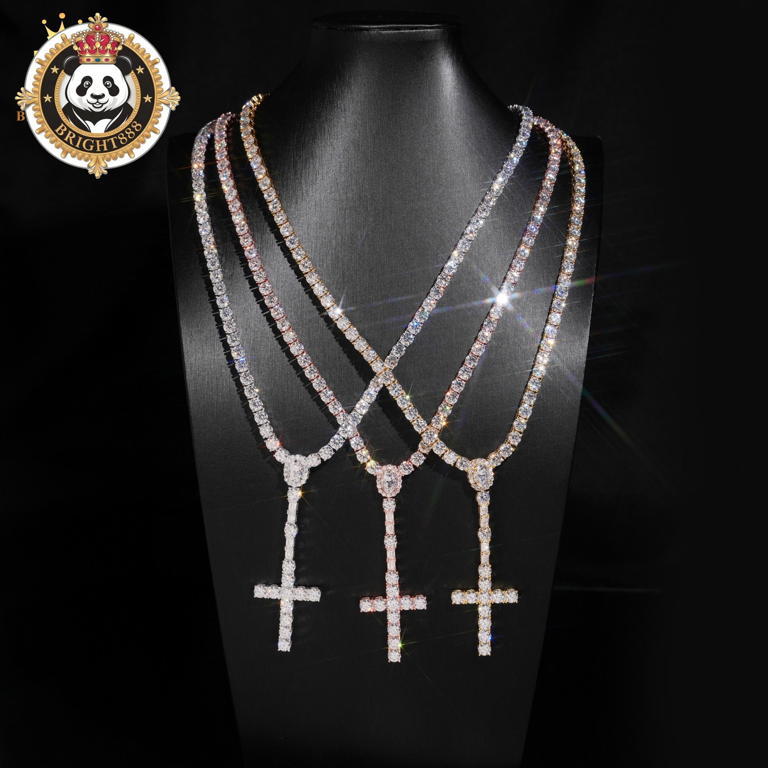 Hip Hop Jewelry 925 Sterling Silver Cross Style Moissanite Pendant Necklace VVS Moissanite Necklace Tennis Chain for Men