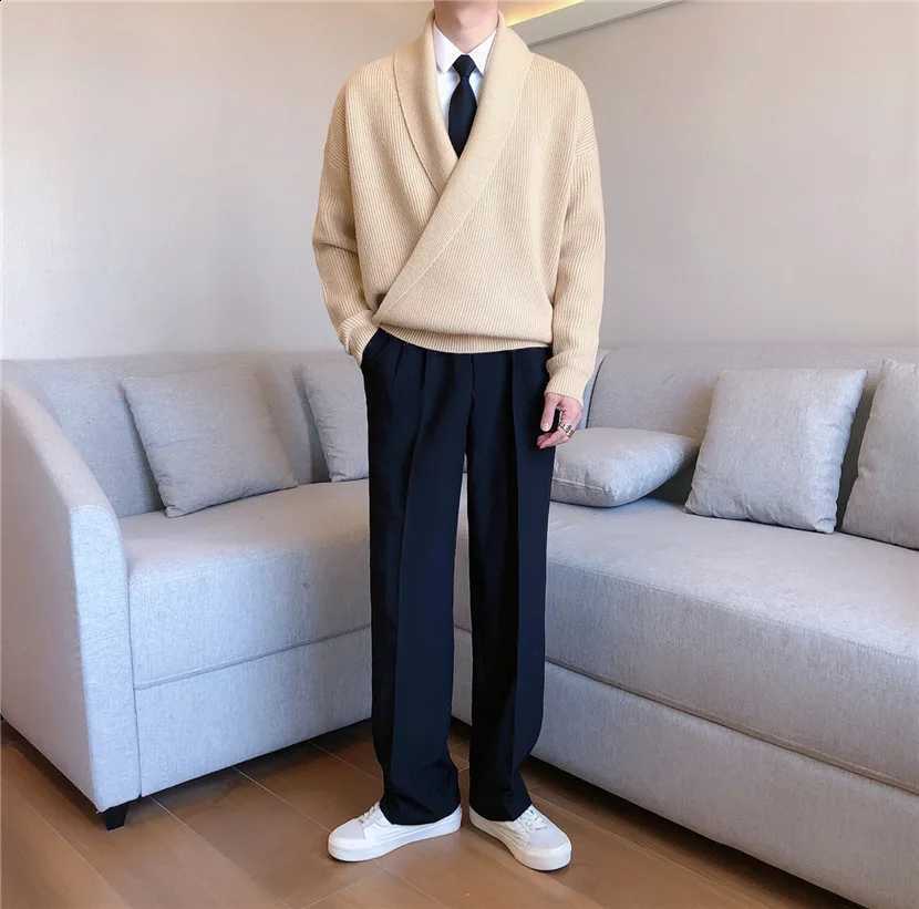 Autumn and Winter Men Korean Solid Color Big V-neck Droopy Personality Sweater Fashion Trend Loose and Lazy Casual Sweater CoatW260915
