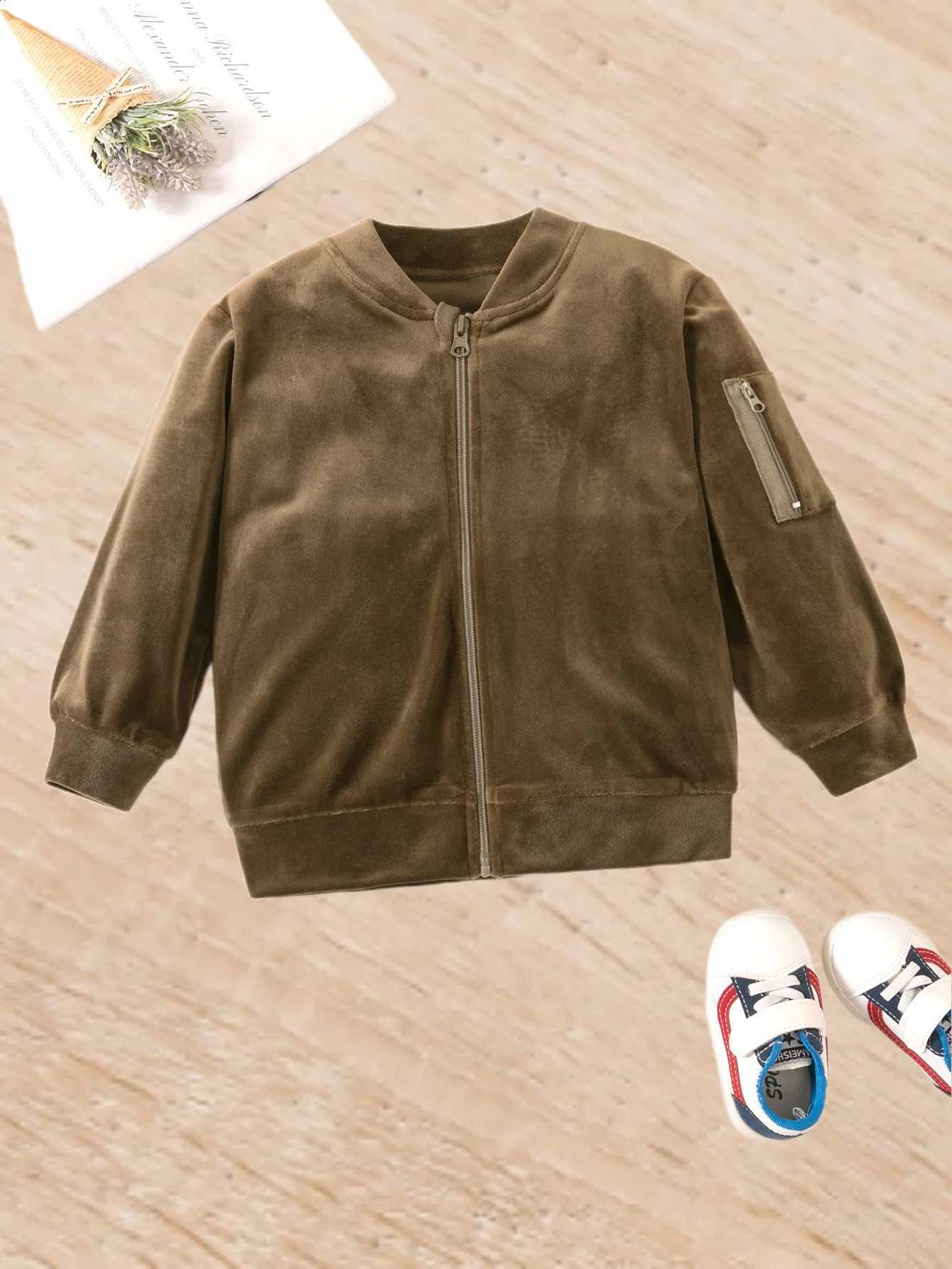 Boys Children's Wear Fall/Winter Coat Trend Handsome Mocha Brown Velvet Soft Comfortable Long Sleeve Niche Chic Cardigan JacketT260916