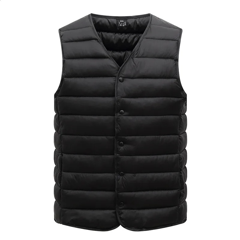 L-5XL Men Ultra Light Down Cotton Vest Jacket Male Winter Warm Liner V-neck Sleeveless Vest Coat For Middle Aged Elderly Dad's C 260917