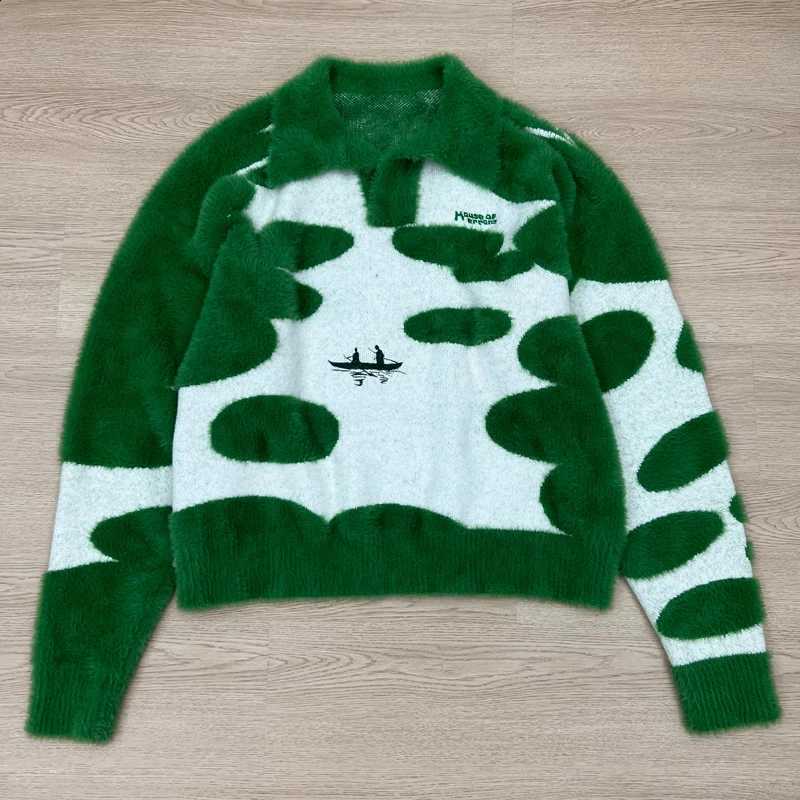 Errors House of Streetwear Trend Sweater Casual Loose Jacquard Lapel Long Sleeve Men Women Knitwear Pullover J260916