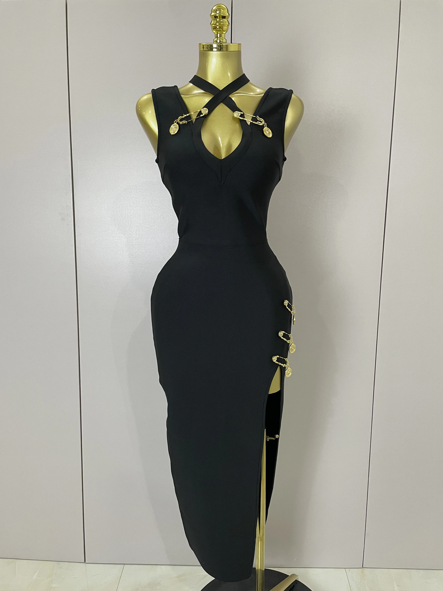 Elegant Slimming Black Pin Wrap Sleeveless Long Dress Women Fashion Celebrity Evening Party y Birthday Outfit 260917