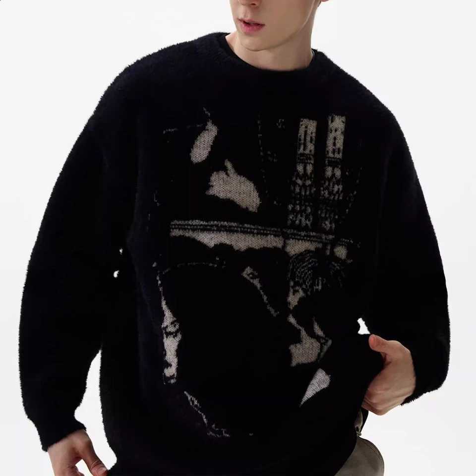 Y2K 2025 Winter New Men's Graphic Long-Sleeve Sweater Unisex American Retro Fashion Trend High Street Casual Loose Men's Top J260916