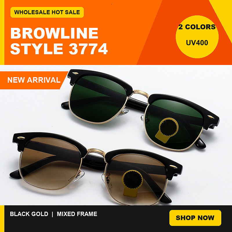 2026 New RBSunglasses 3016 Men Women Classic RB Browline Square Black Gold Mixed Frame Green Brown Lens UV400 Outdoor Driving Rys Ban Eyewear with B