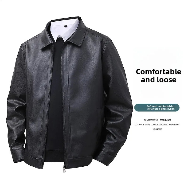 2026 Spring-Autumn Leather Jacket for Men Slim Fit Collared Casual Coat Men's Shirt US/European Size. 260917