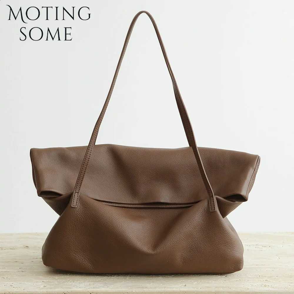Soft Genuine Leather Fold MOTINGSOME Handbag Roomy Shoulder Handbags Minimalism Tote 2026 New in Slack Flip Tote Portable Purse H260905