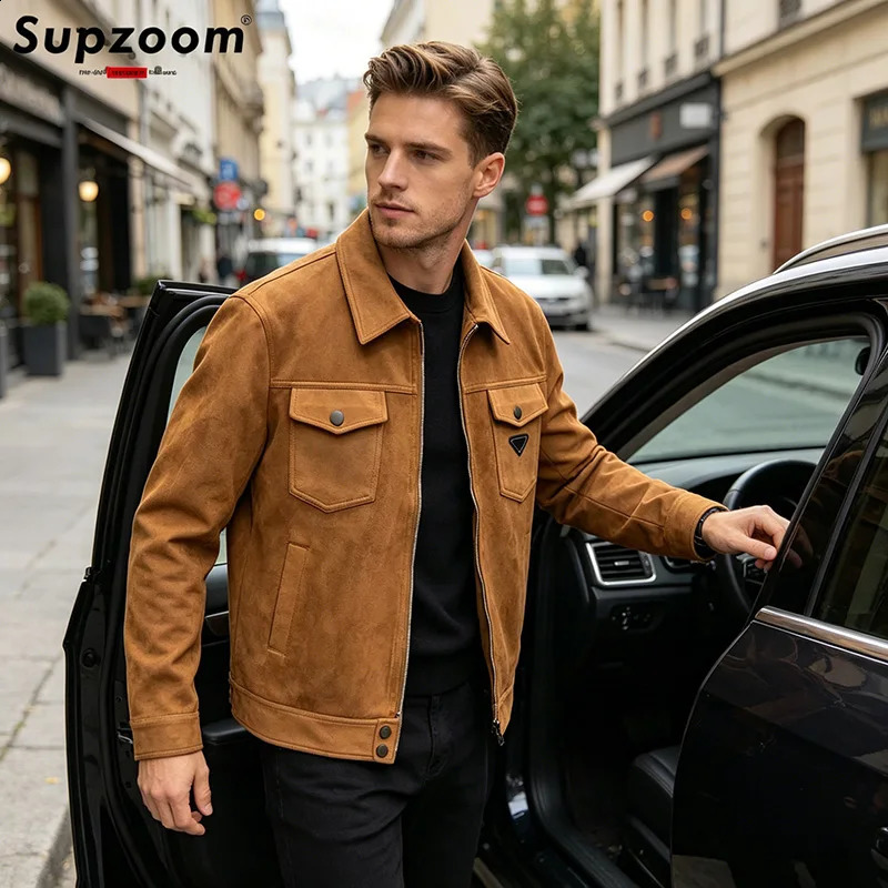 Supzoom 2026 Arrival Autumn And Winter Lapel Velvet Loose Casual Suede Fabric Zipper Bf Style Handsome Jackets Men Coat 260916