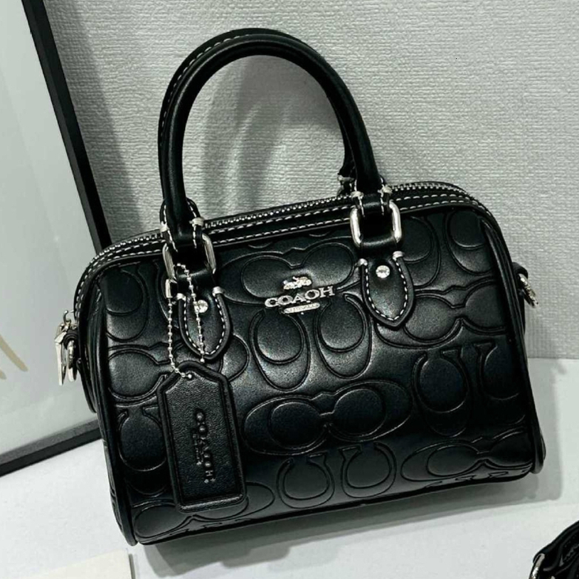 Retro Mini Rowan Luxury Designer All Black Embossed Boston Ladies Premium Trendy Removable Shoulder Strap Crossbody Options Available rectangular pa