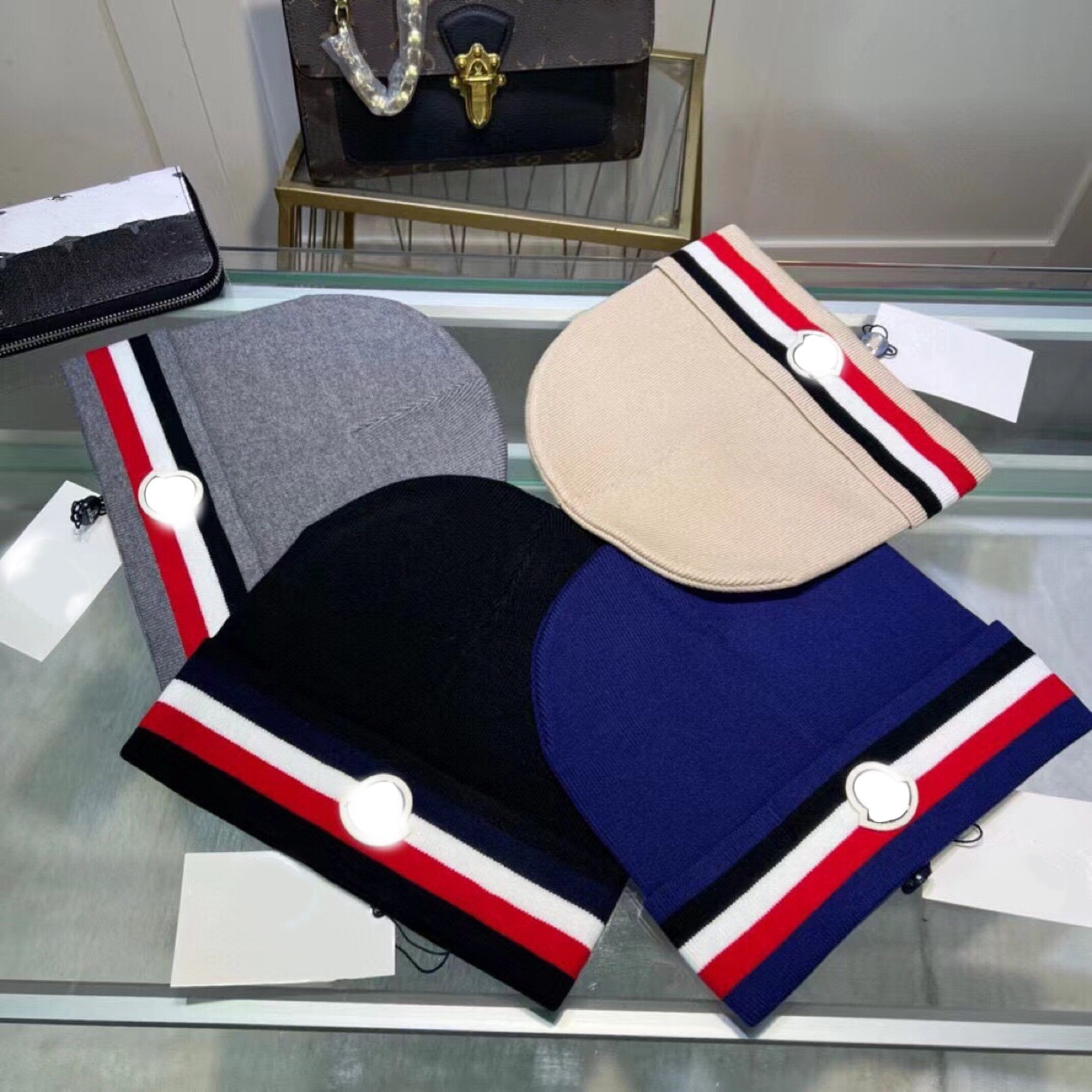 Winter Knitted Mo Hat Unisex Classic Red White Blue Stripe Cuff Warm Ski Skullcap