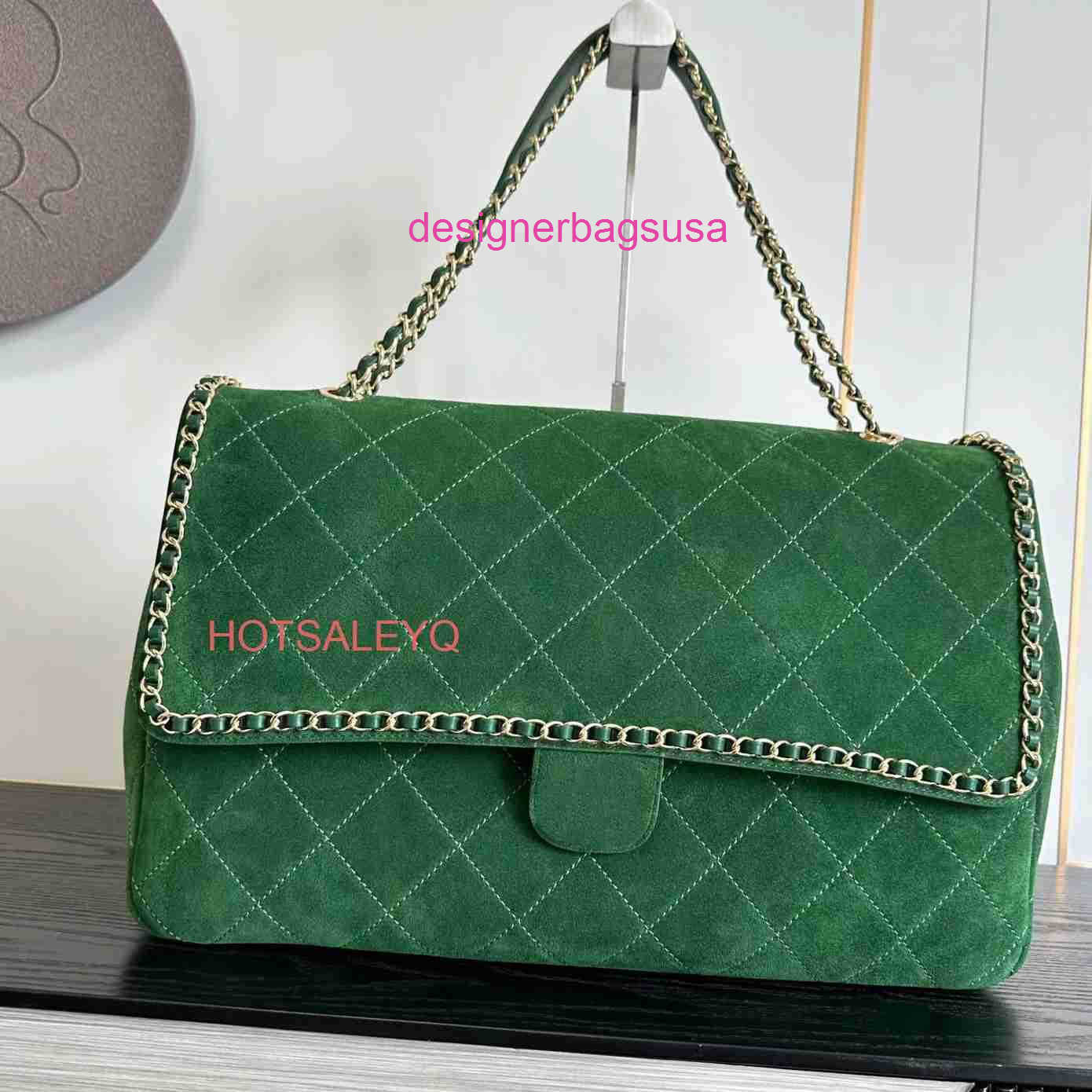 Luxury Designer Bag Pharell XXL Airport Bag Suede Green Diamond Pattern Chain Bag Women's Shoulder Bag Crossbody Bag Large Capacity Unisex Yqtg