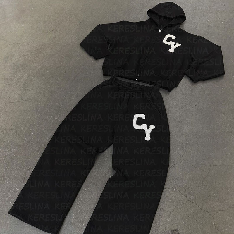 European and American Style New Y2K Printed Zipper Sweatshirt Casual Street Fashion Brand Unisex Hooded Cardigan Set 18