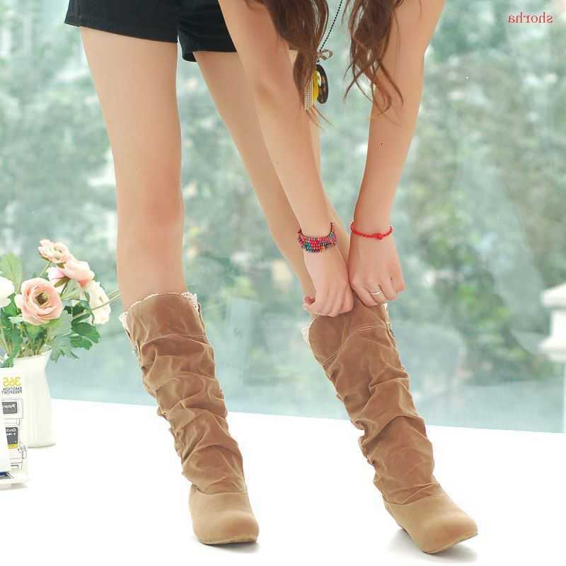 Boots New Women fashion Black spring Winter black and Brown Boots fashion shoes flats quality suede long Boots women shoes D260917