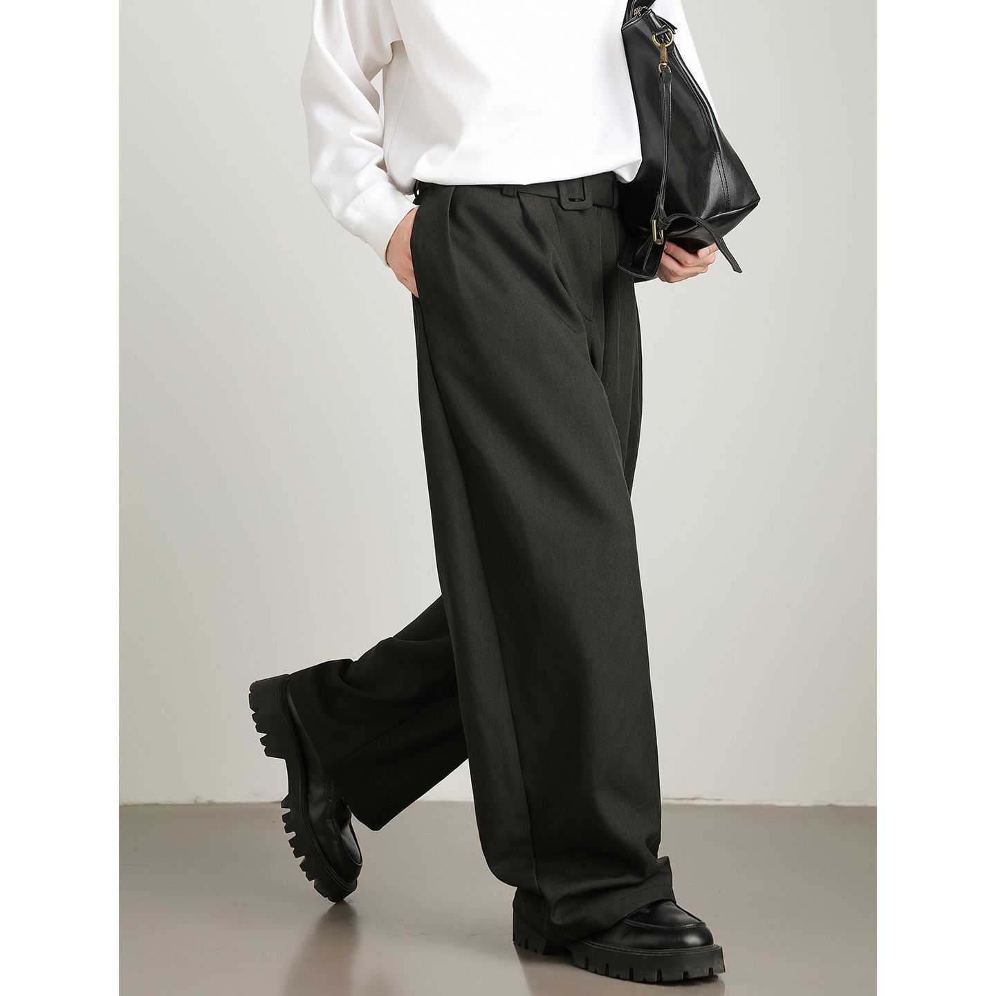 New Autumn Winter Three-dimensional Pleated Loose Pants Men's Casual Pants Korean High Street Belt Y2K Trousers Wide Leg PantsT260917