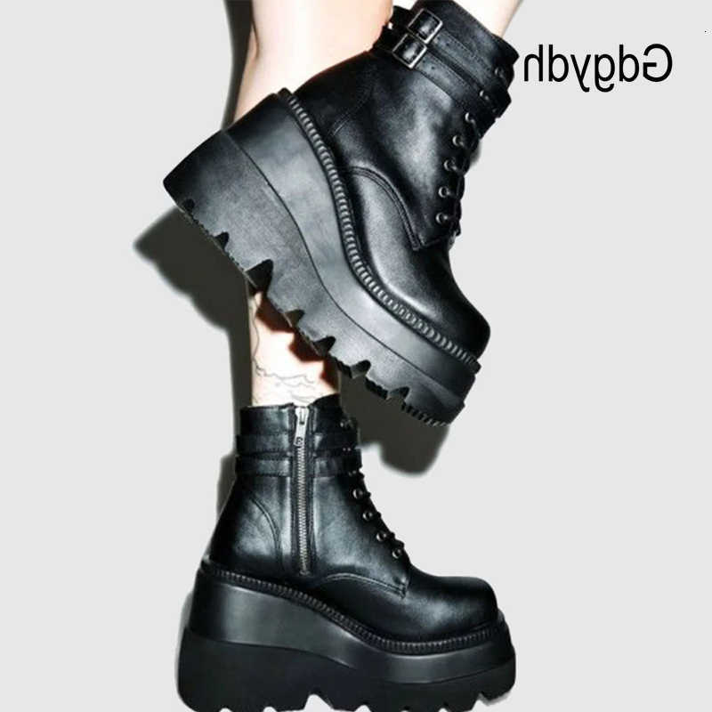 Platform Gdgydh Fall Winter High Boots Women Leather PU Wedges Ankle Boots Women Punky Style Party Goth Shoes Woman Big Size 43 D260917