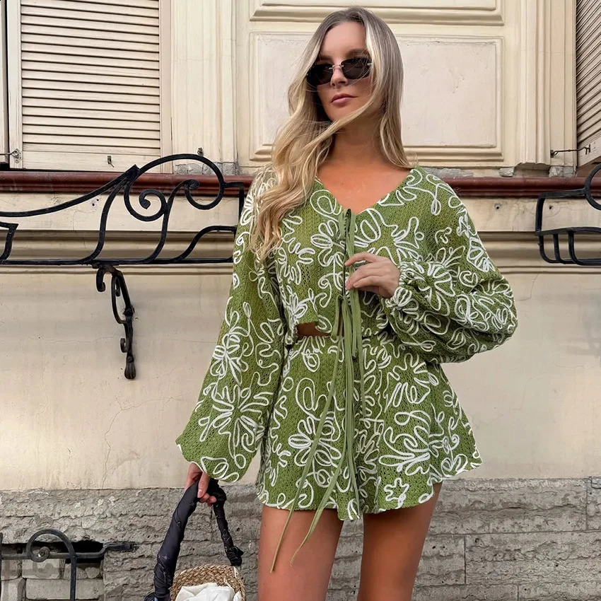 2 Piece Women Sets 2026 Arrival Summer Autumn Matching Two Pieces Top And Wide Leg Shorts Suits Outfits Clothing 260907