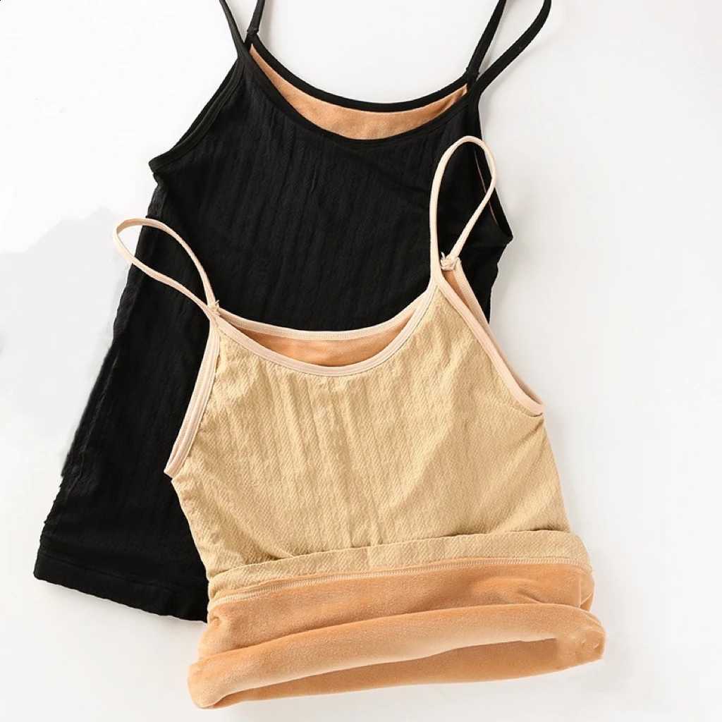 Winter Velvet Thickened Undershirt Women Solid Color Slim Cozy Thermal Underwear Camisole Warm Sling Vest Top Bottoming Clothing H260916