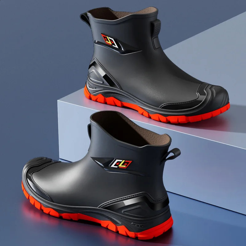 Workwear Style Outdoor Work Commuting Fishing Kitchen Anti Slip Waterproof Men's Flat Bottomed High-Quality Rubber Boots Rain Bo 260916