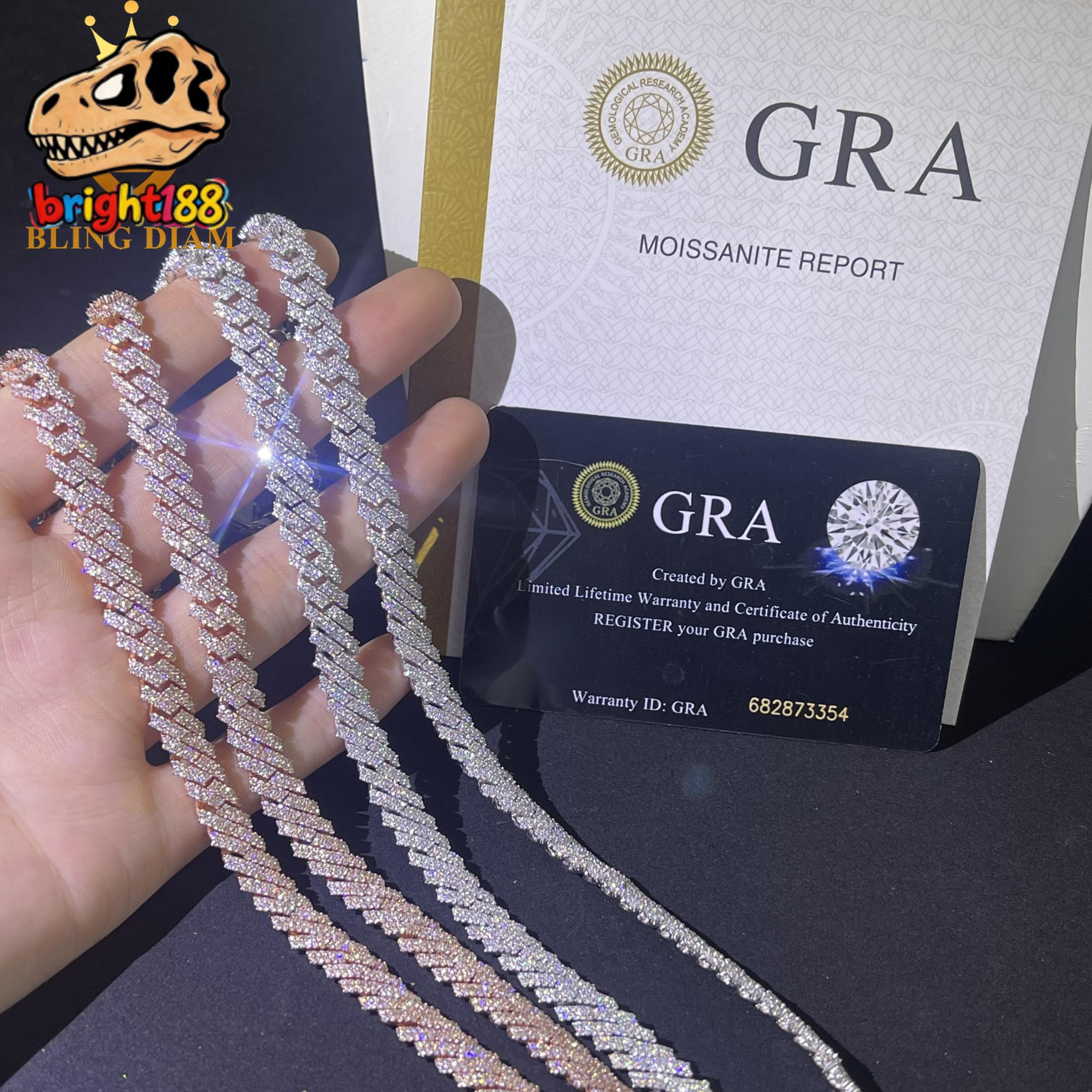 Wholesale 10mm Hip Hop Jewelry 2 Rows Moissanite Iced Out Miami Rose Gold Cuban Link Chain 925 Sterling Silver Supplier