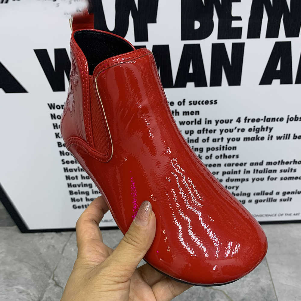 fa1 Women Boots Patent Leather Ankel Boots Warm Fur Snow Boots Waterproof Antislip Casual Women Shoes Plush Flat Boots D260917