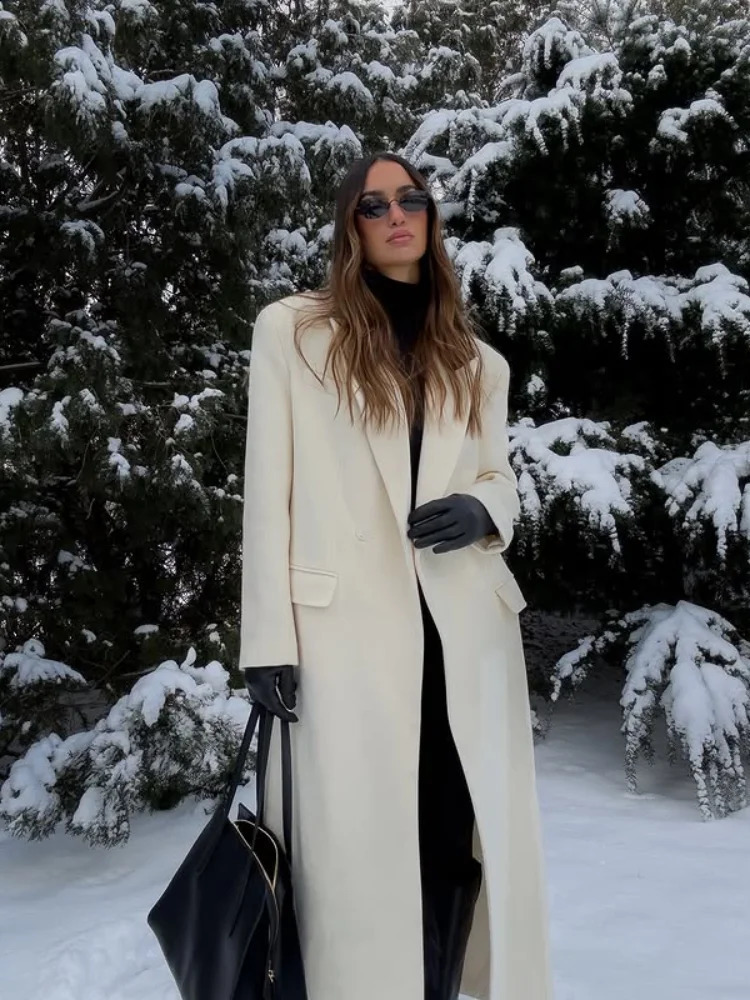 Thin Retro Doublebreasted Long Coat Casual Loose Woolen Maxi Coat Female 2025 Early Autumn Elegant Chic Streewear 260917