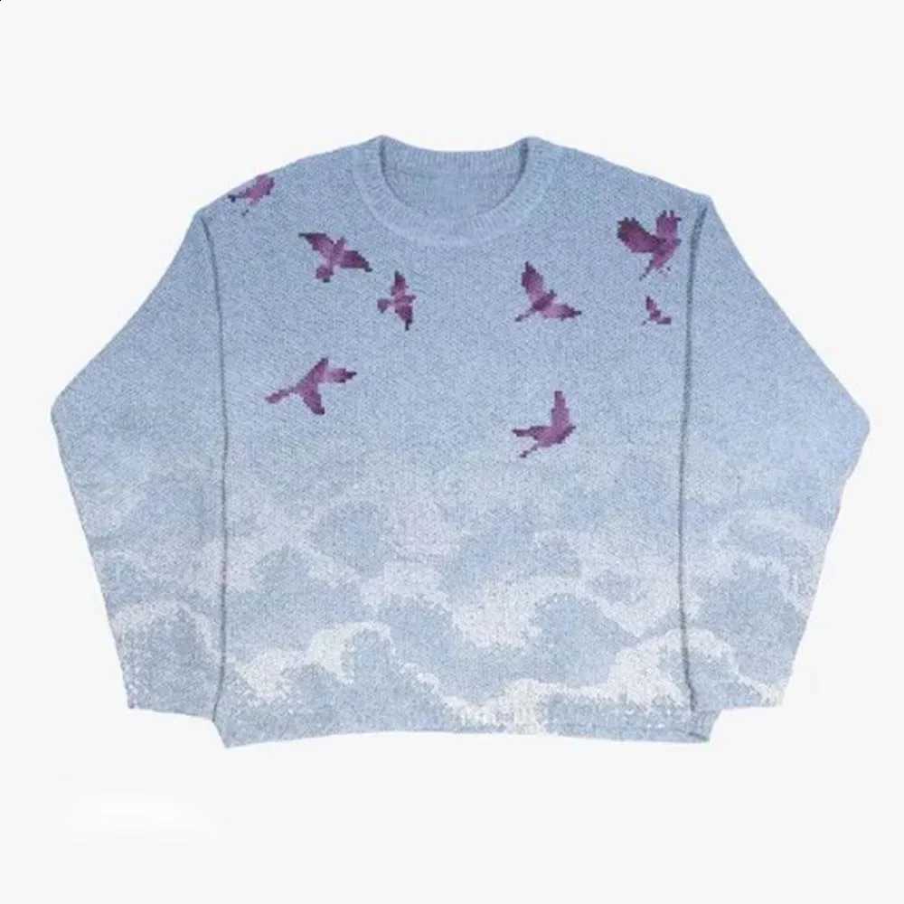 Y2K autumn and winter warm Chinese ancient style landscape pattern high necked jacquard pullover sweater knitted sweater Harajuk X260916
