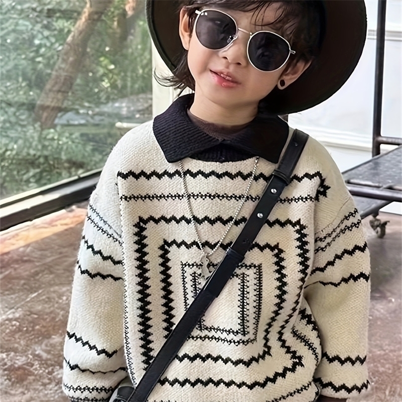 Korean Style Polo Collar Children's Sweater Retro Boys' Spring and Autumn Baby Knitwear Turn-Down Trendy 260902