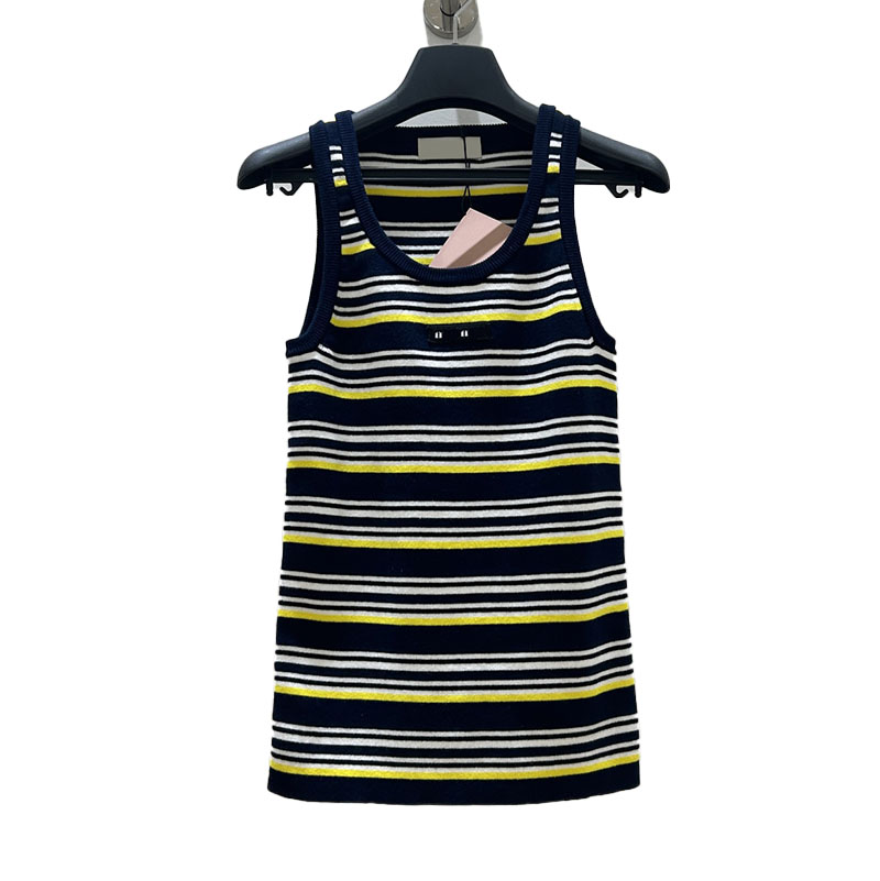 Brand Letter Striped Slim Fit Sleeveless Knit Top Designer Women Crew Neck Knits Summer Resort Vacation Y2k Sweater Singlet Vest