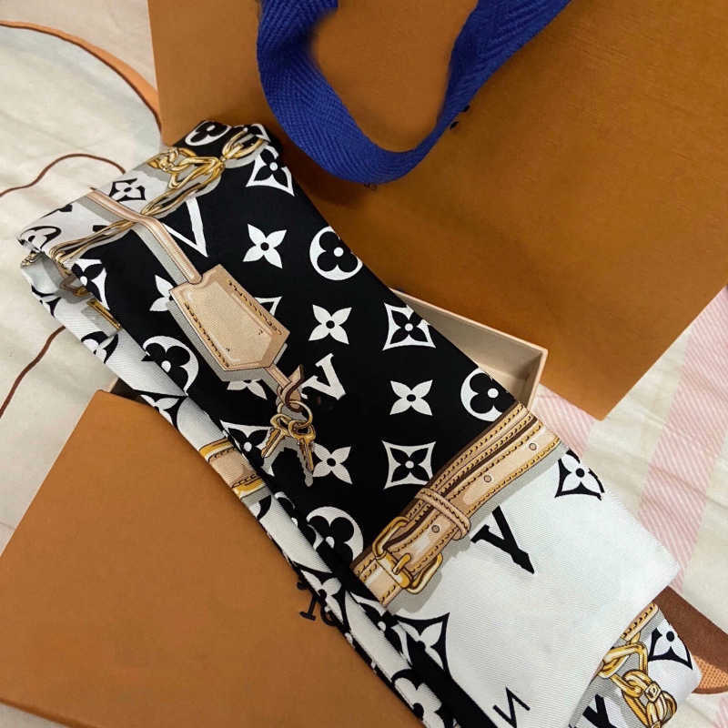 Print Pink Twilly beach Gray Chain Lock Floral Elegant Women's Bag Handle Wrap Hair Band Neck Scarf Accessory S2609177A4S