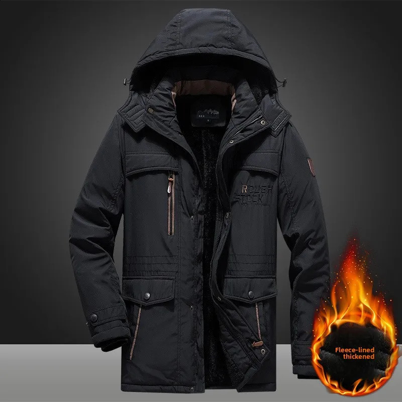 Style Waterproof Jacket for Men - Mid-Length Thick Outdoor Casual Hooded Oversized Men's Jacket - Fall/Winter Clothing 260916