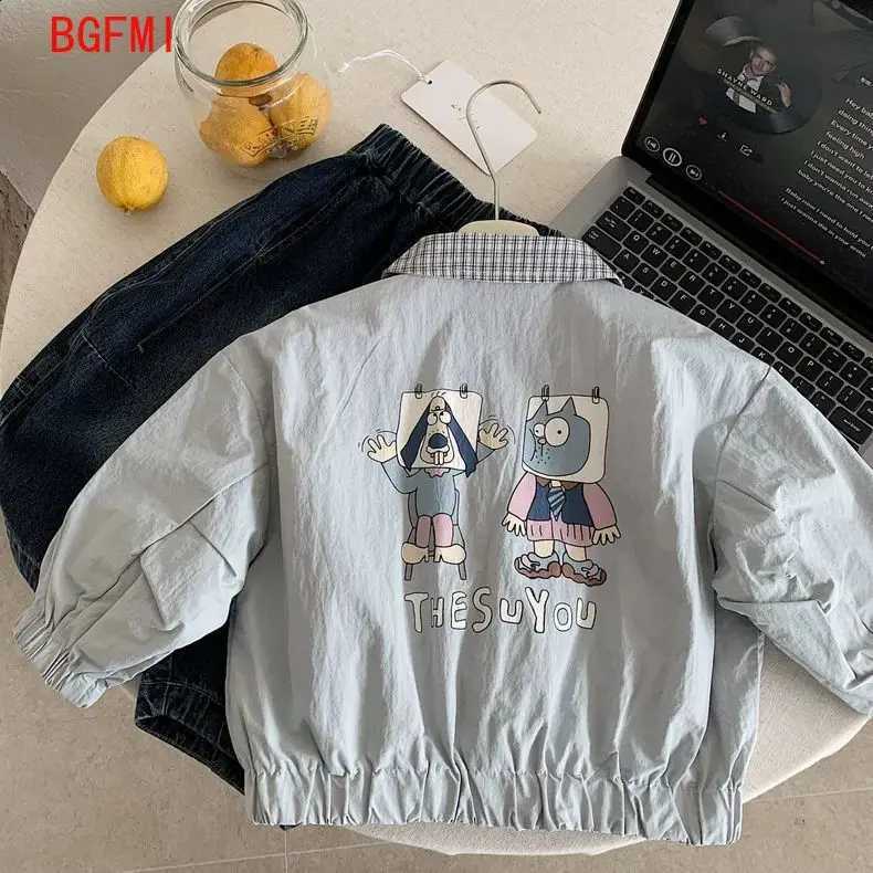 Outdoor Boy Cartoon Clothes for Children Japan 2026 Spring Autumn New Plaid Jacket Girl Reversible Kids Tops Siblings ClothesT260916