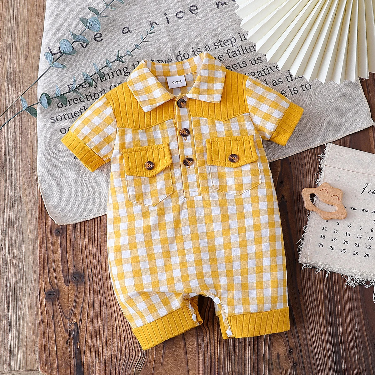 Summer Infant Baby Boys Romper Plaid Print Short Sleeve Button Front Jumpsuit With Pocket Casual Clothes For bron 260915