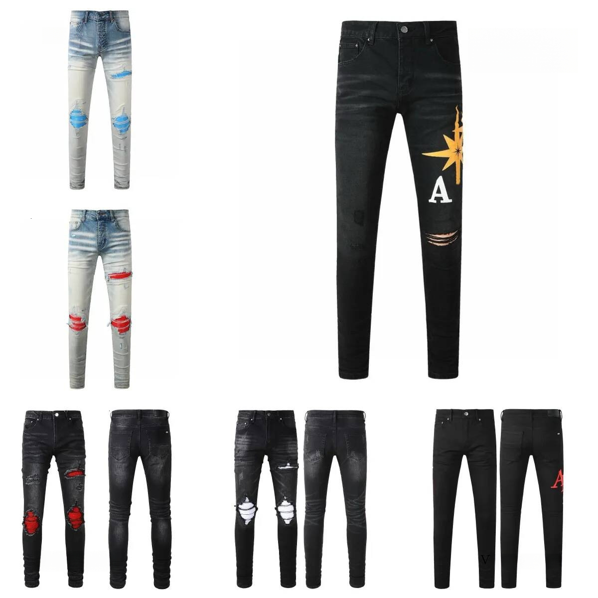 Amrirjeans Jeans Designers Jeans For Mens Hombre Trousers Styles Rock Embroidery Patchwork Ripped For Trend Brand Motorcycle Miriamiri Pant Mens Ski