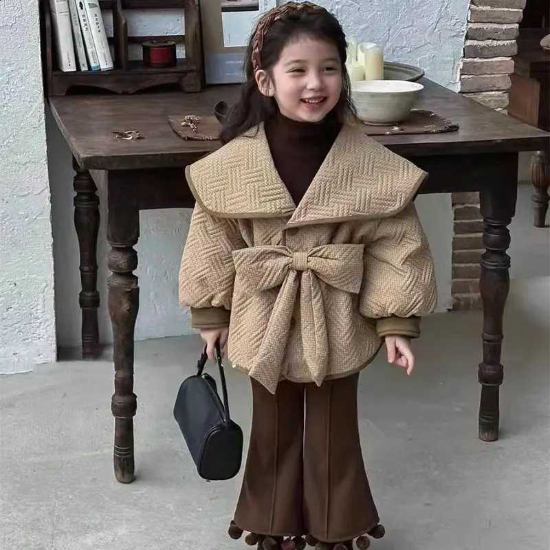 Princess Fashion Baby Cotton Girl Padded Jacket Spring Autumn Winter Child Bow Coat Waist Outwear Solid Color Baby Clothes 1-8Y J260917
