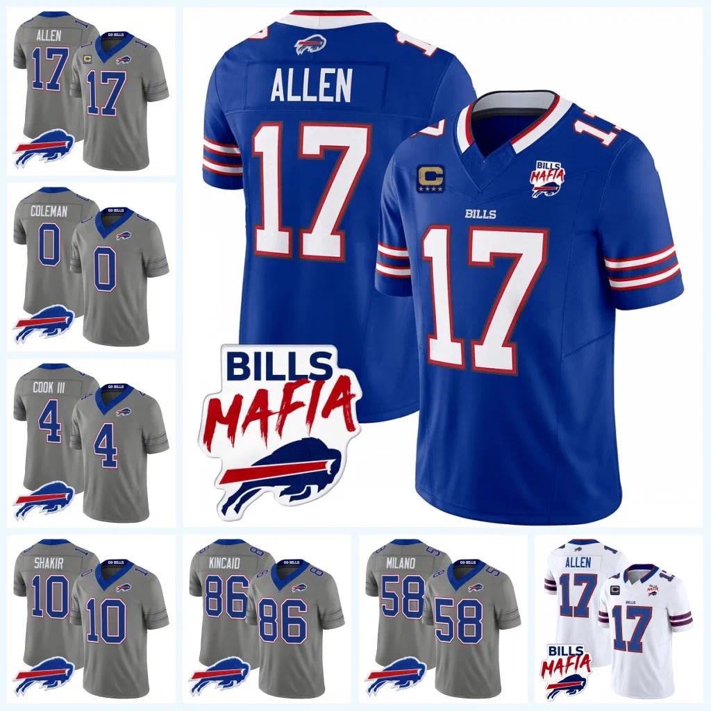 Buffalo Billss 2026 Mafia Patch Gray Nickel City Football Jerseys Josh Allen James Cook III Keon Coleman DJ Moore Khalil Shakir Dalton Kincaid Hoech