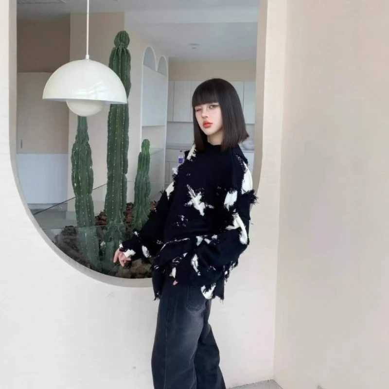 European American Strt Fashion Cow Pattern Sweater Personzed Retro Style Maillard Color Lazy Style Loose Sweater Pullovers S2609175VKJ