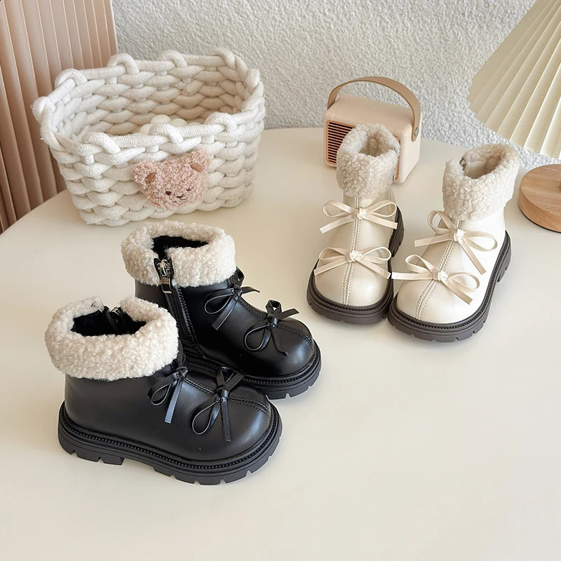 Baby Girls Winter Fashionable Round Toe Cute Bow Comfortable Zipper Short Boots Kids Casual Plus Velvet Warm Snow Boots 260916