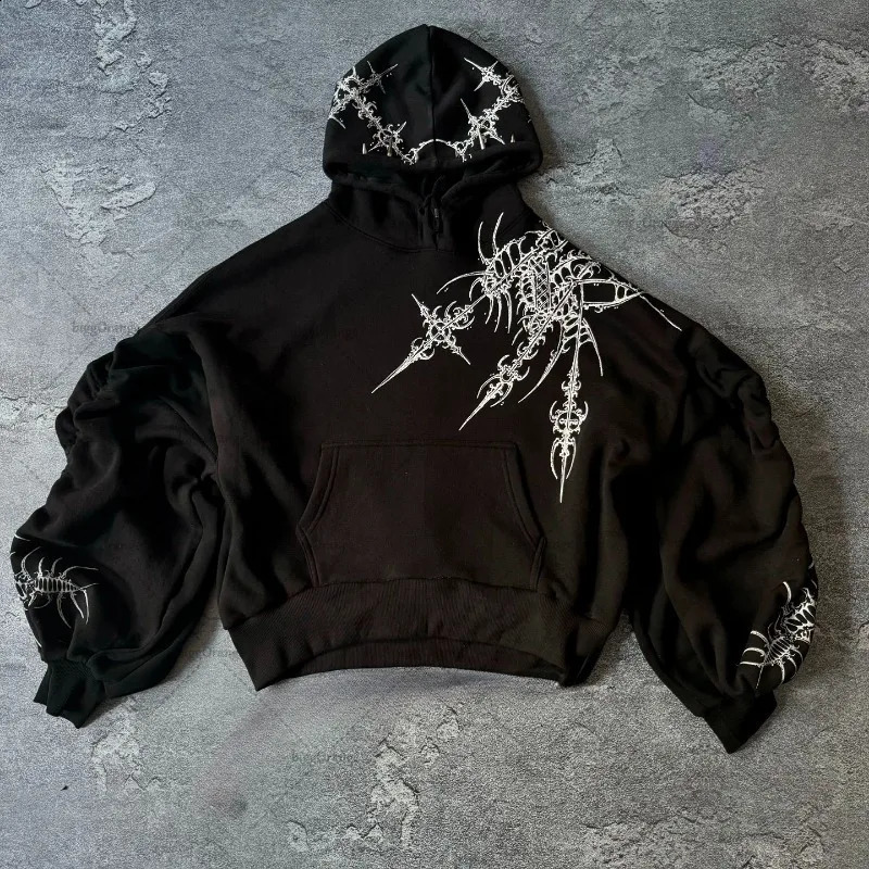 Men's American Street Hip-Hop Casual Oversized Top Y2K Retro Unique Print Fashionable Versatile Oversized Hoodie A 260917