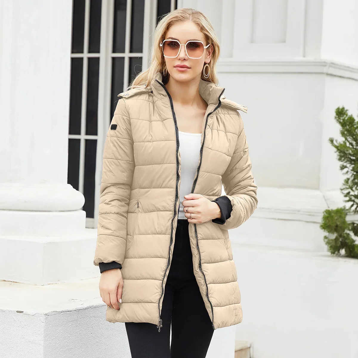 Parkas New Winter Warm Hooded For Women Solid Thick Cotton Padded Coats Ladies Mid-length Casual Slim Parka Streetwear Overcoats H260917