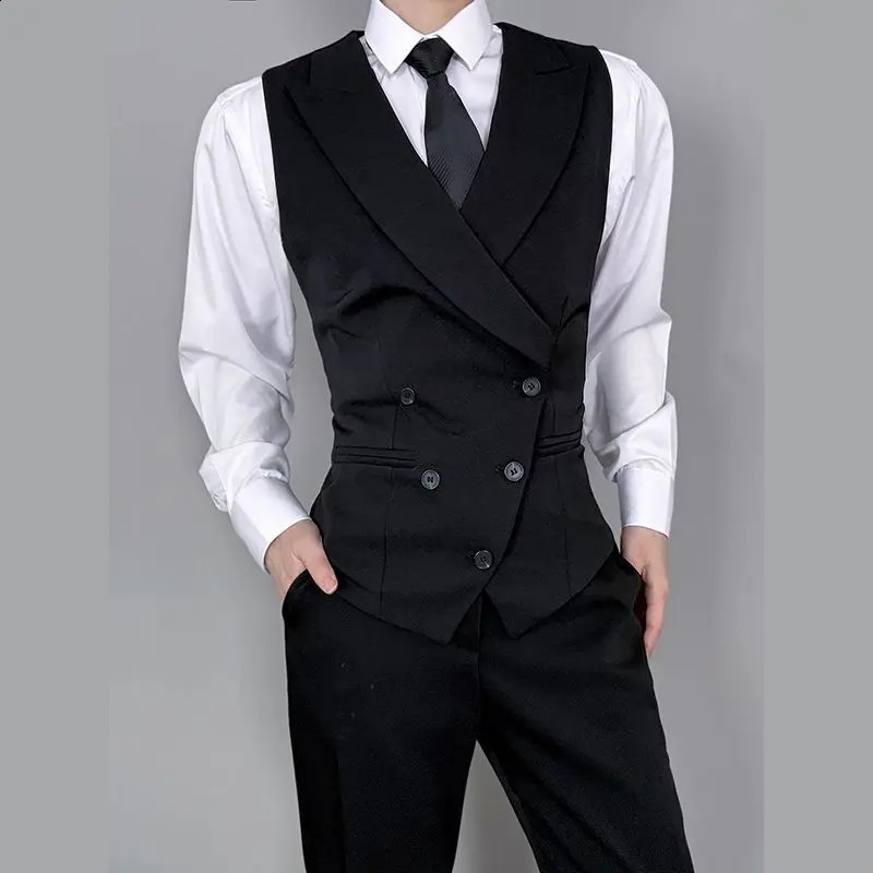 Mens Stylish Shawl Collar Double Breasted Vest 2025 Slim Fit Business Wedding Dress Waistcoat Gilet Homme Black 260917