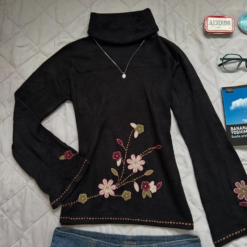 Harajuku turtleneck sweater chic fashion retro Y2K aesthetic street style punk grunge floral pattern everyday women's streetwear y260914