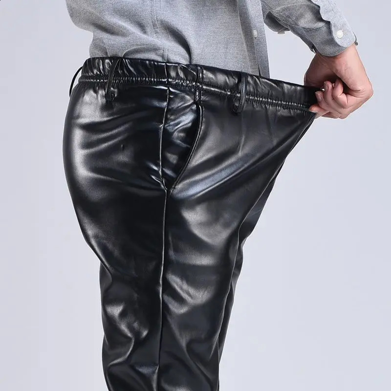 Spring Autumn Men Leather Pants Smart Casual Male PU Faux Leather Trousers Plus Size Oversize 260916