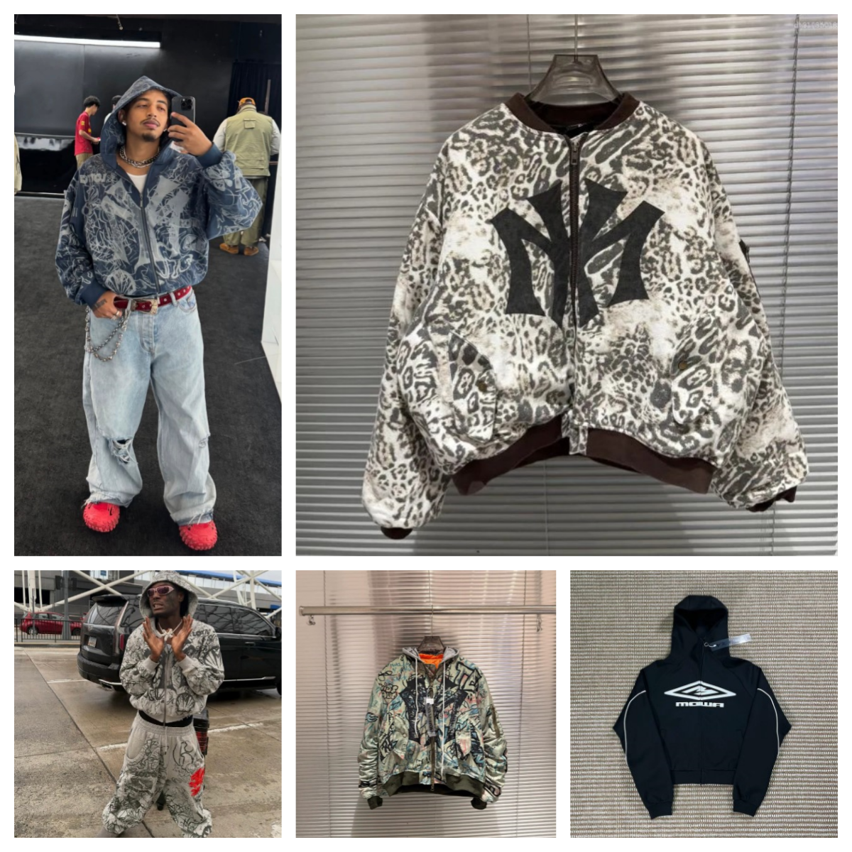 Men's Jackets Mowalola Leopard Print Zipper Round Men Jacket Cotton Hip-hop Neck Jacket Back Hole Hollow Coat Men Women Casual Loose High Quali