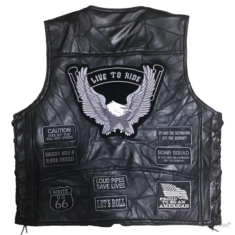 Men Biker Leather Motorbike Vest Black Motorcycle Hip Hop Waistcoat Vintage Male Punk Solid Spring Sleeveless Jacket 260917